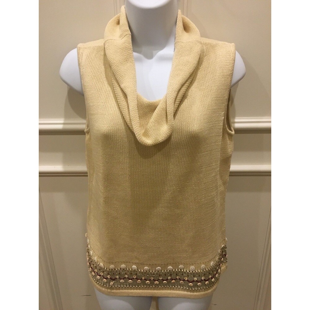 Vintage Liz Claiborne Beige Beaded Cowl Neck Sweater M